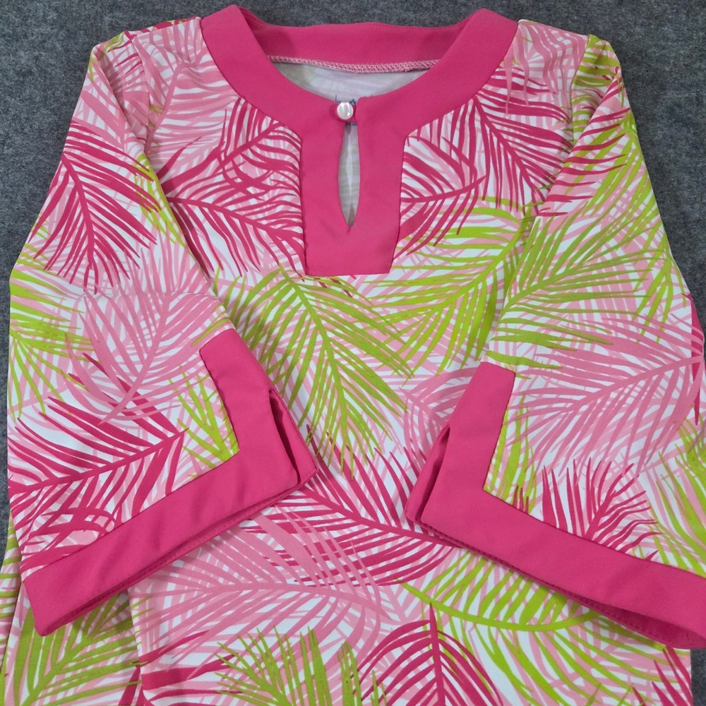 Cabana Life Girls Pink Lime Palm Print Swim Cover Up Dress Size 14 UPF 50+